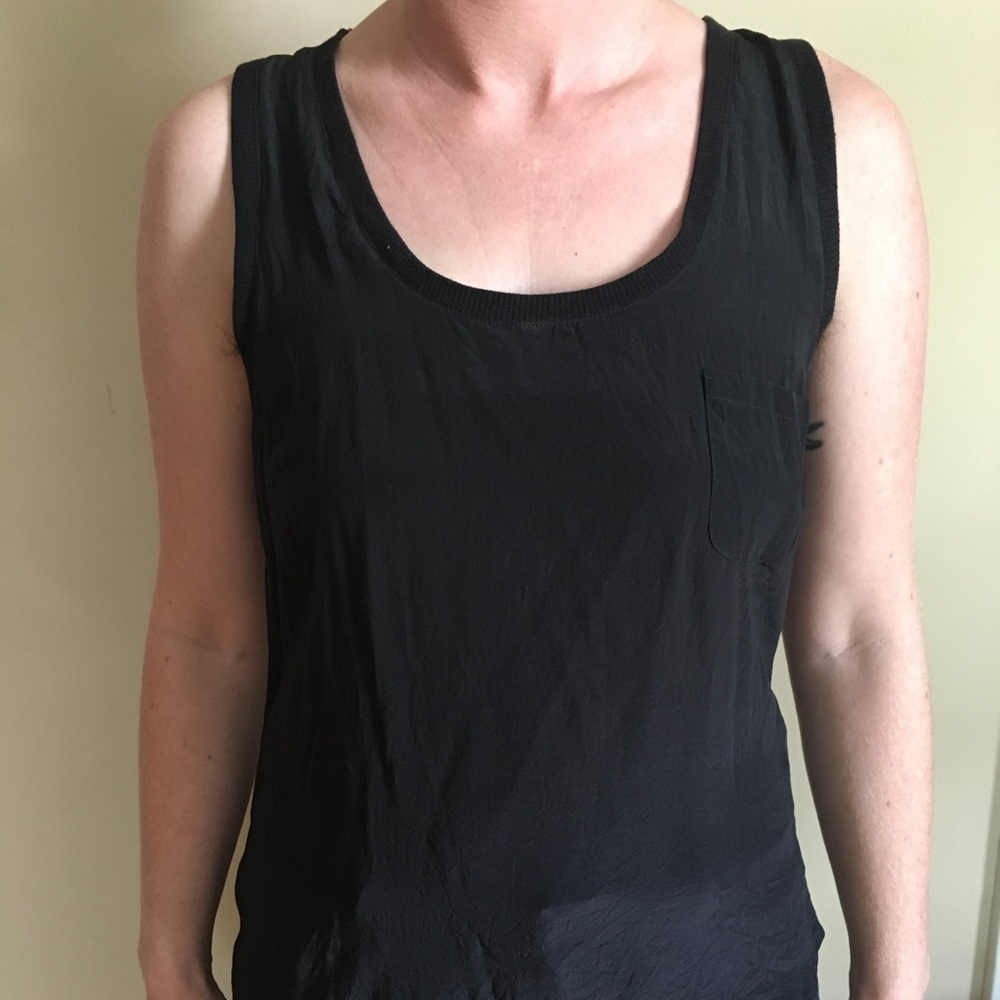 Joie Black Silk Tank Top with Front Pocket